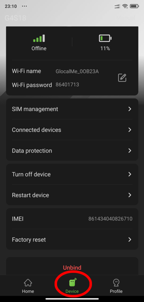 Розділ керування налаштуваннями роутера GlocalMe G4 Pro