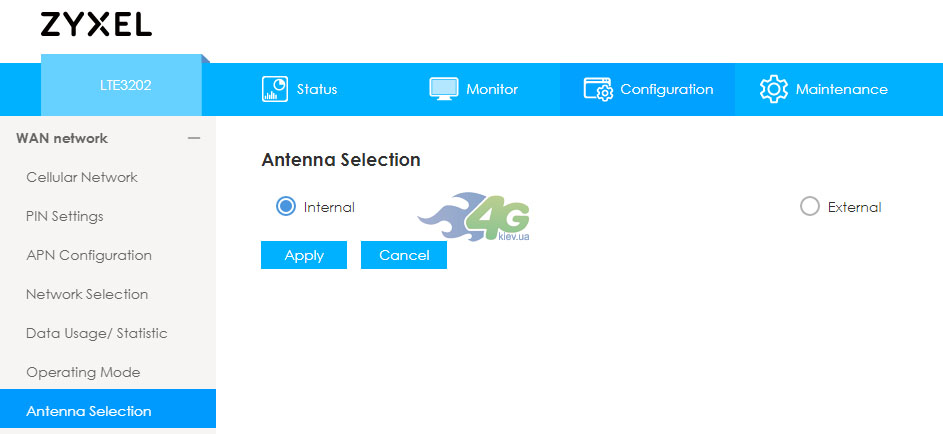 Вибір режиму антени в ZyXel LTE3202-M430