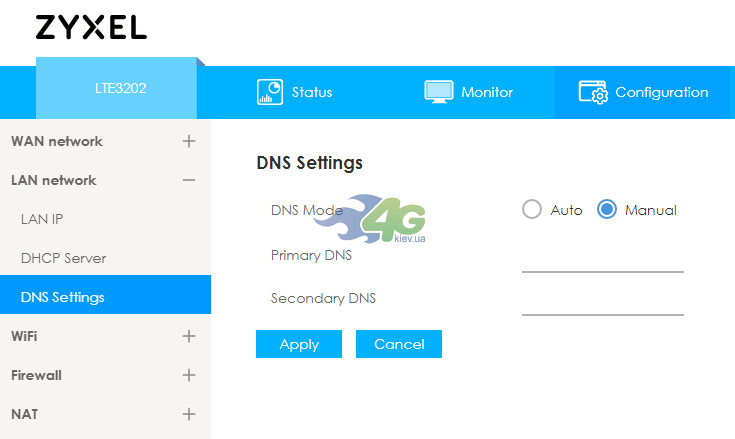 Налаштування DNS ZyXel LTE3202-M430
